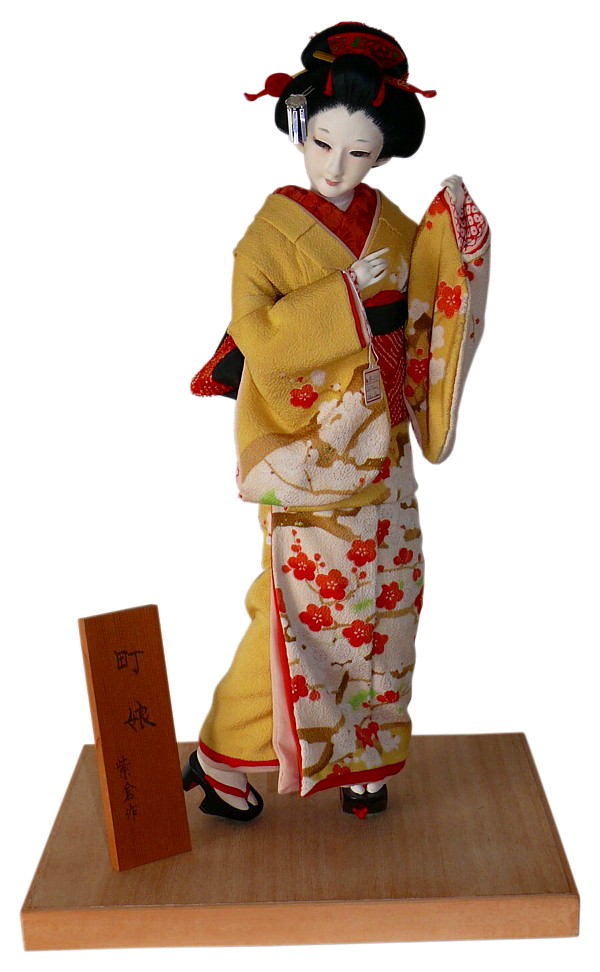 japanese large silk faced traditional doll of a young townswoman