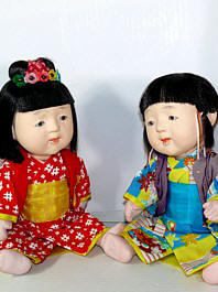 japanese antique pair dolls of kiddies, 1920's