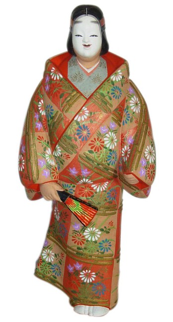 Noh Theatre Character with mask on stage, clay doll