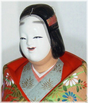 Japanese Hakata clay doll of Noh Character wearing a mask