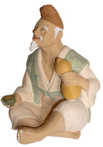 japanese antique hakata clay figurine of Man with sake bottle, 1950's