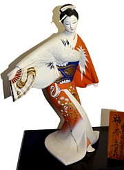 japanese hakata figurine of a dancing young lady, 1970's