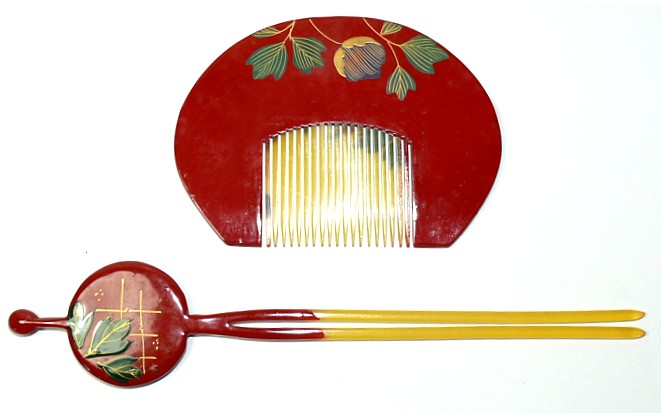 japanese hair adornmet set od a comb and long hair-pin, 1930's