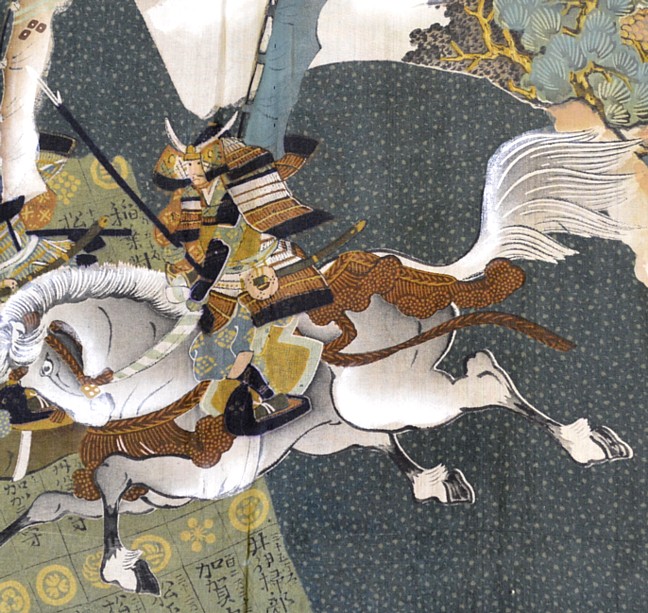 samurai scene painting on japanese man's haori lining