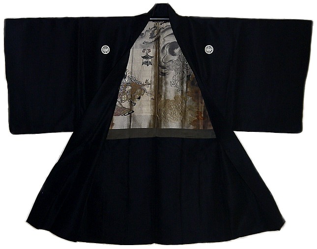 japanese man's antique silk kimono jacket HAORI, pre WWII