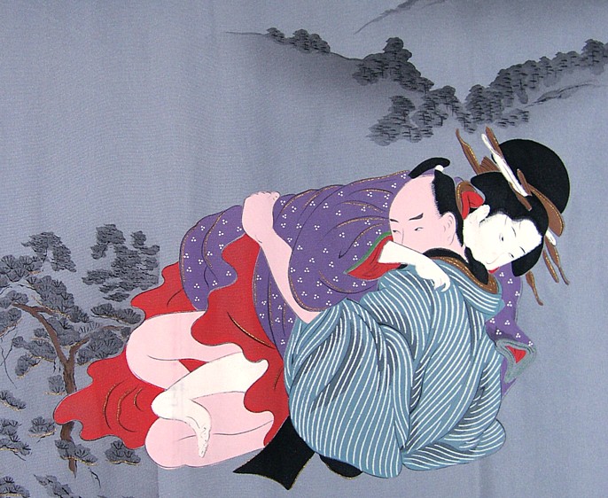 japanese han painted picture on the kimono back