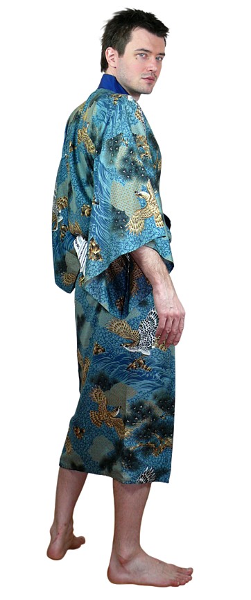 japanese traditional outfit: man's silk kimono and obi belt