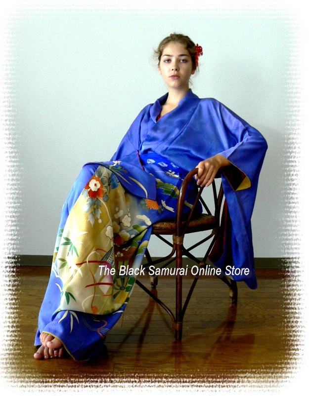japanese antique silk kimono with hand painting and embroidery