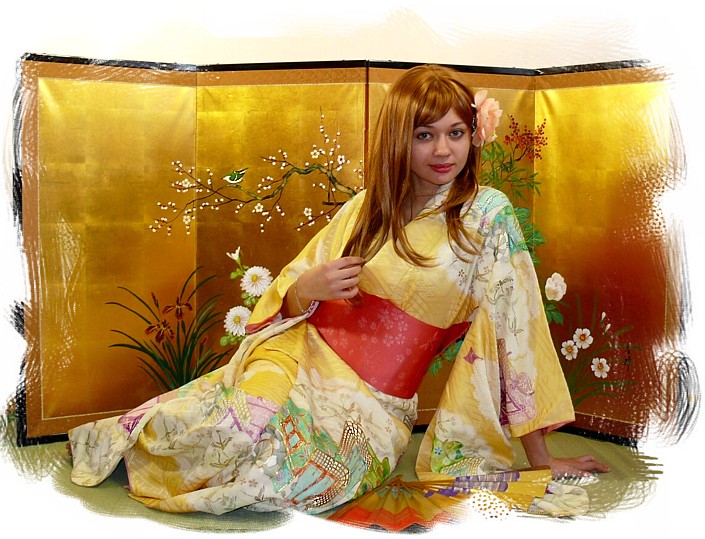 japanese woman's silk antique kimono