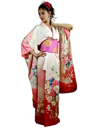 Japanese woman's hand painted silk kimono, 1960's