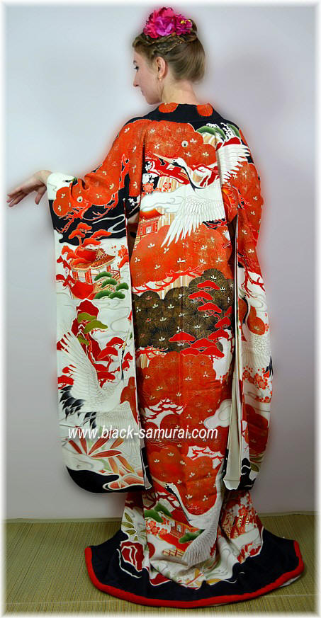 japanese traditional silk kimono furisode, antique