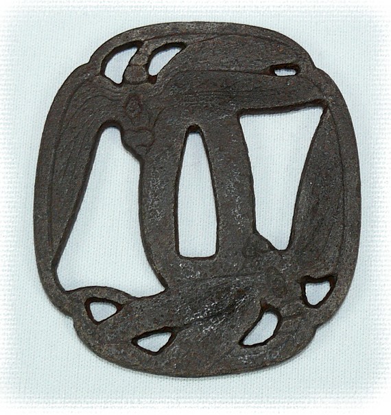 японская кованная цуба для меча катана с прорезным изображением Танца Стрекоз